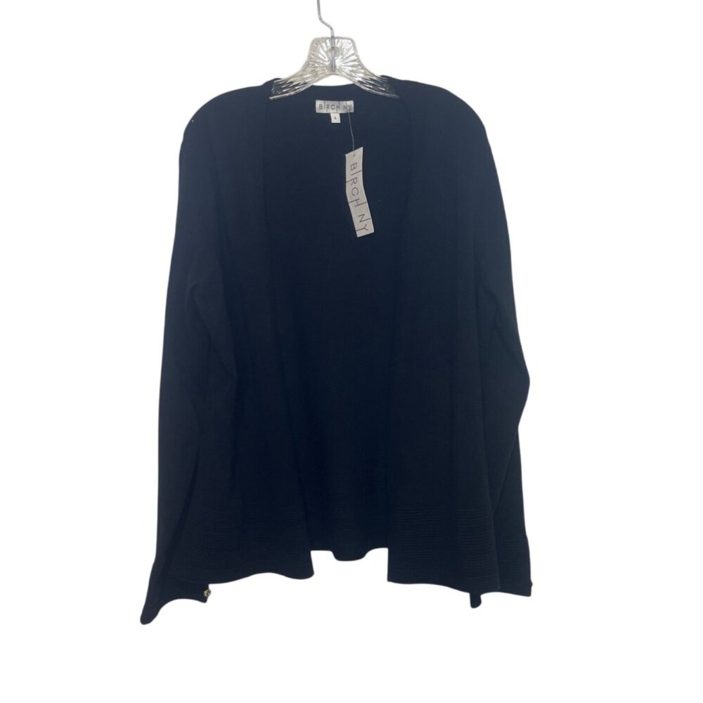 Birch NY Open Front Cardigan Sweater Womens Black Large New Gold Button Cuffs